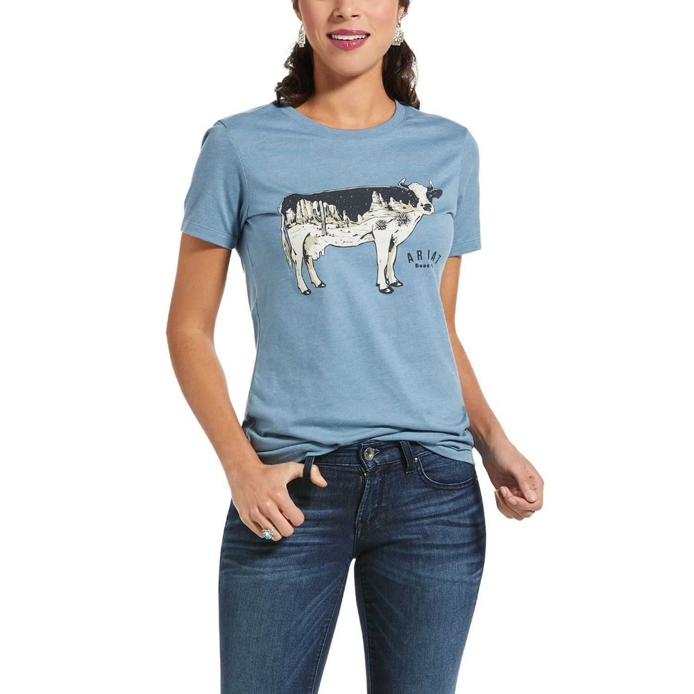 Ariat Dusty Blue Graphic T-Shirt Cowgirl Casual Rustic Western Size Medium